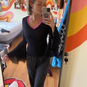 Black flared sleeve blouse